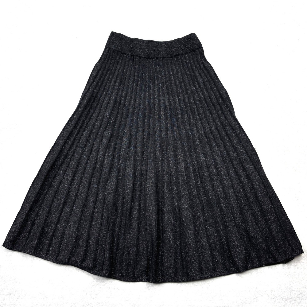 NWT Nanette Lepore Metallic Pleated Knit Midi Skirt Womens Large Black Lurex L